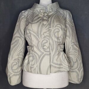 Anthropologie Tabitha‎ Jacquard Cropped Jacket - Ivory and Silver Swirl Size 4